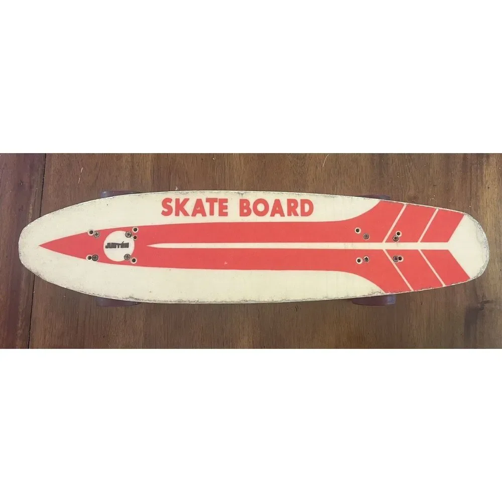VTG Justen Fiberglass Skateboard Red White‎ 70s Sidewalk Surfboard